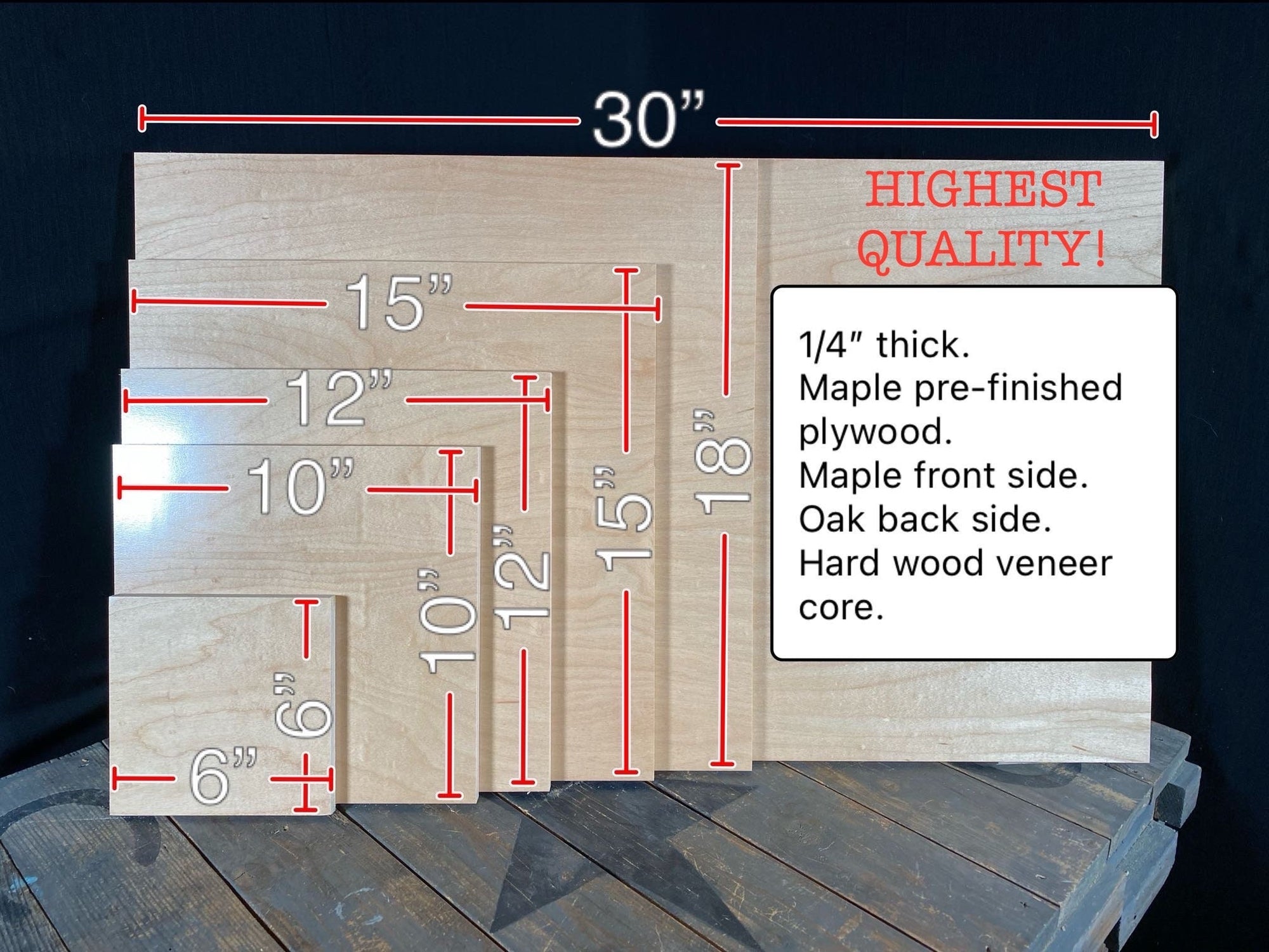 Pre Finished Maple Plywood Squares: CNC Laser Cut (1/4" Thick)