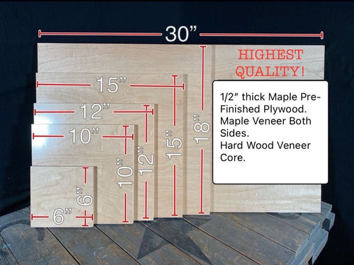 1/2" Maple Plywood Square: CNC Laser Cut, Prefinished